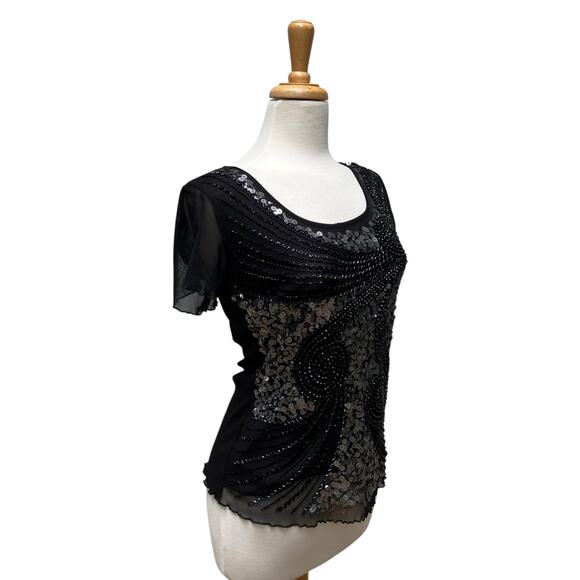 Cartise Embellished Shirt Sz M Black Silver Sequins Beaded Glam Y2K FairyGrunge - Picture 5 of 10